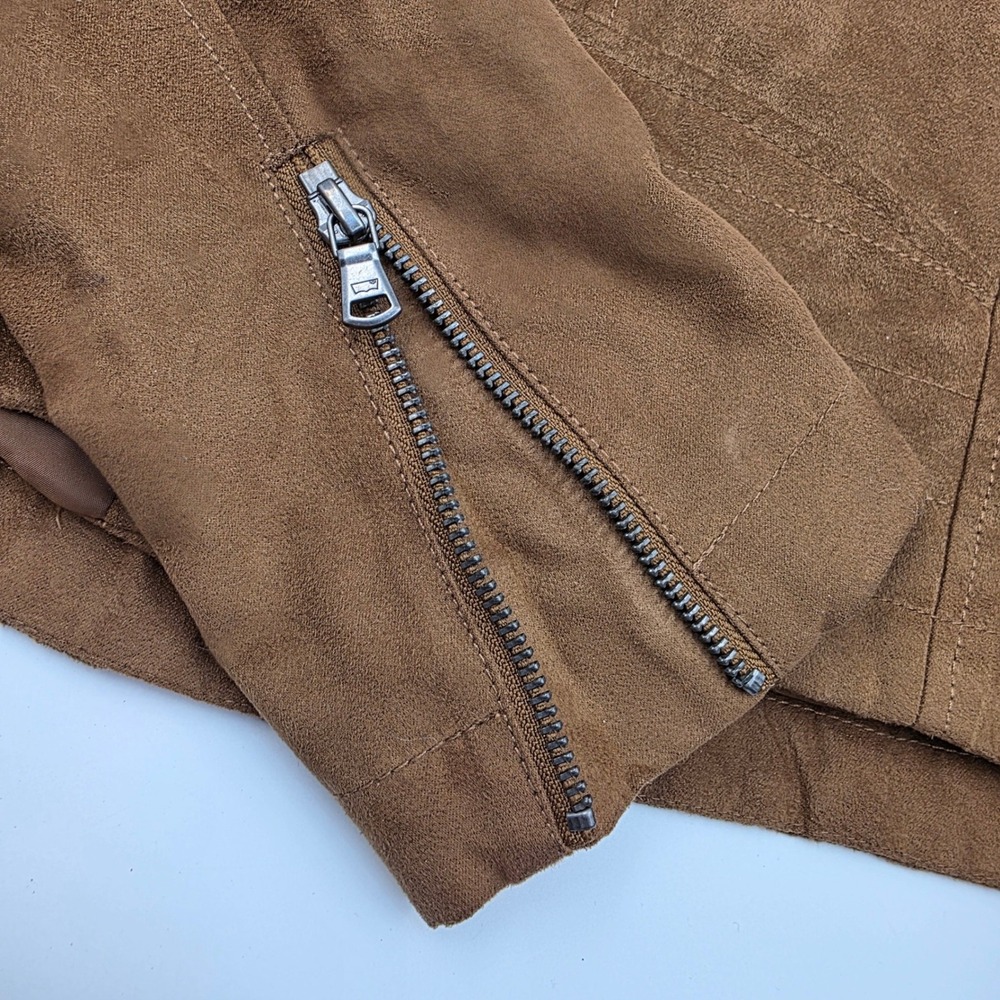 Levis Faux Suede Moto Jacket Womens Small Brown Asymmetrical Zip Biker Cognac O9 - Picture 13 of 16